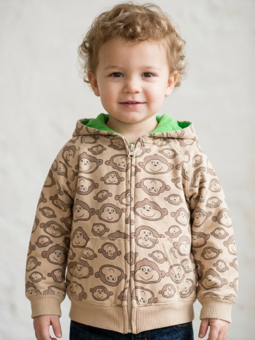 ADORABLE Carter's Monkey All-Over Print Baby Boy Full Zip Hoodie 24M